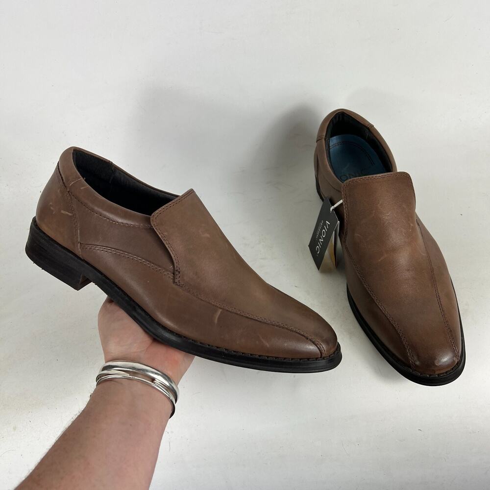Vionic Casual Shoes Men's 8 Brown Black Faux Leather Slip On Comfort Loafers